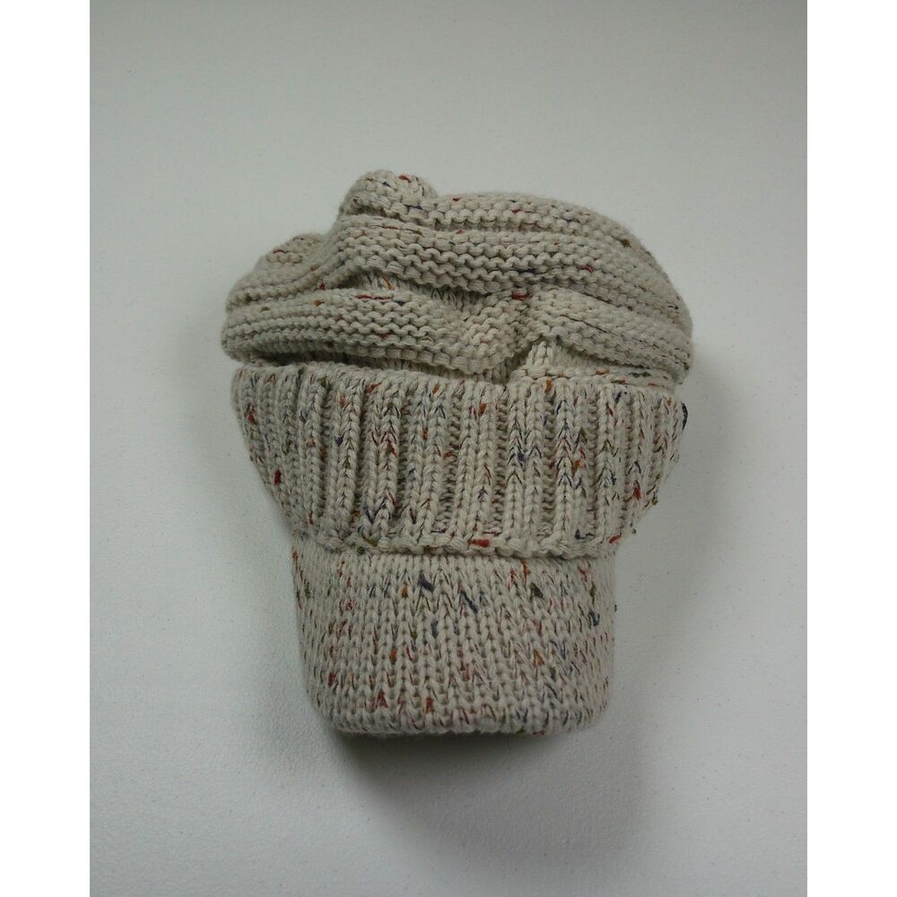 C.C Confetti Oatmeal Knit Visor Beanie Hat Slouchy Newsboy Cap One Size - Picture 7 of 8